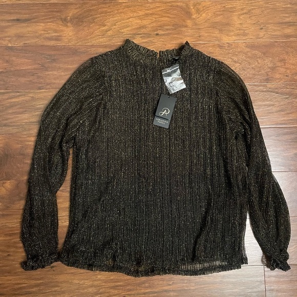 Adrianna Papell Tops - NWT Adrianna Papell Metallic Ruffle Neck Top Size S